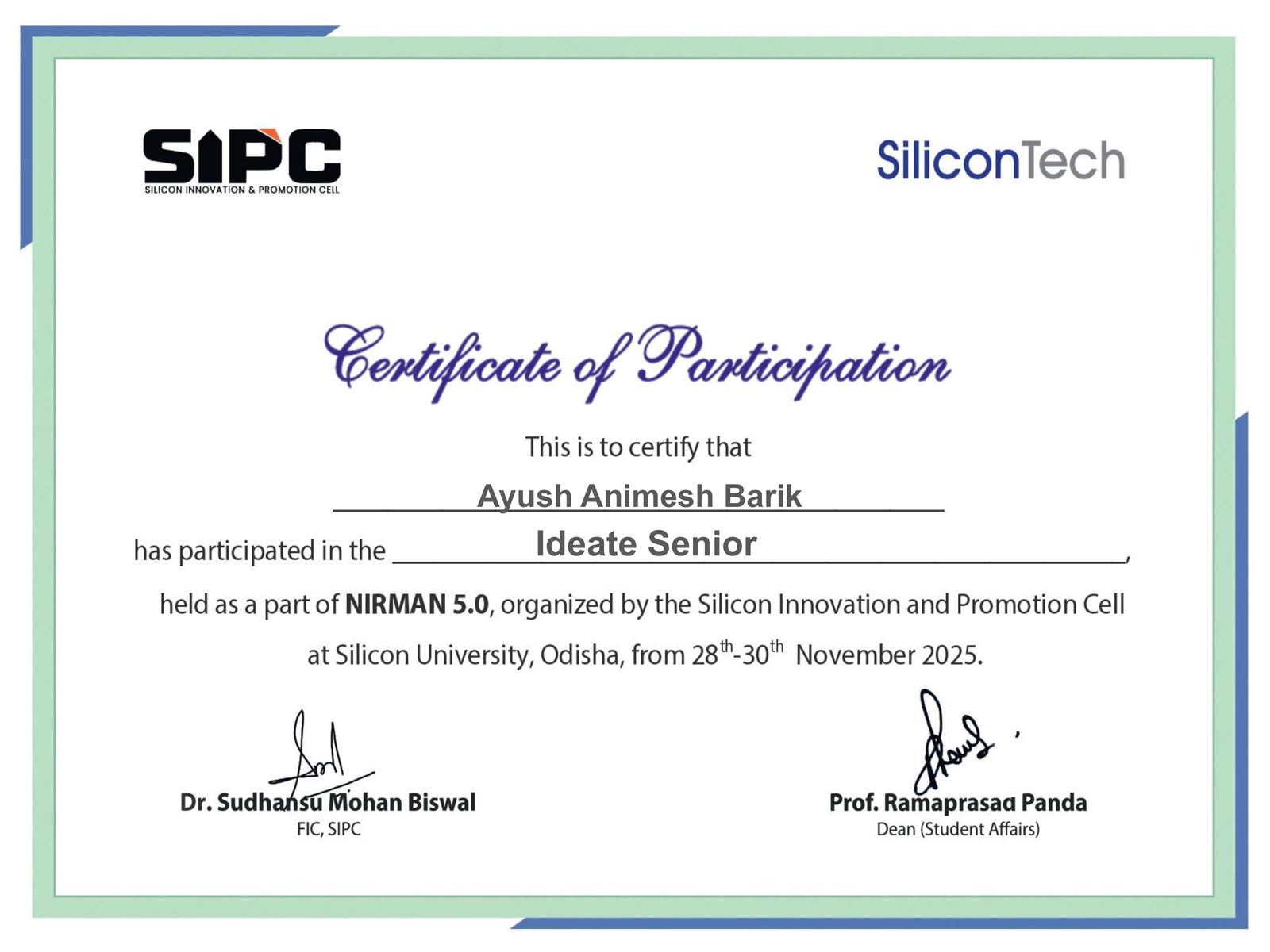 Nirman 5.0 Certificate of Participation