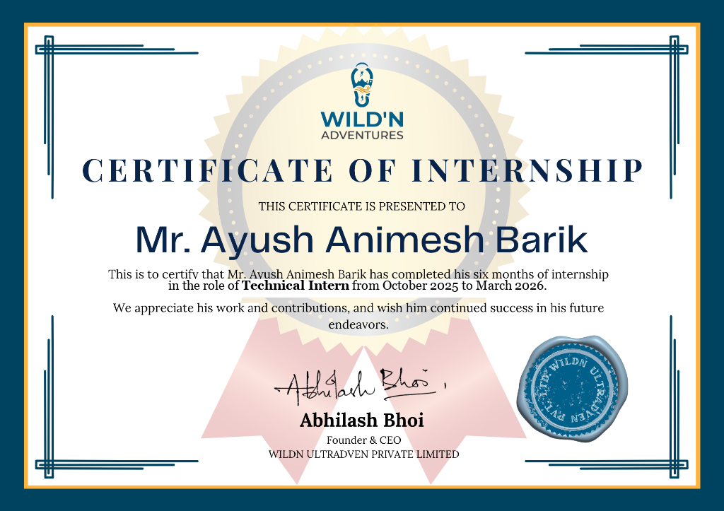 Wildn Adventures Internship Certificate